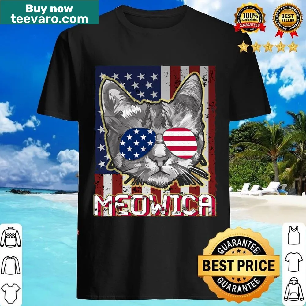 Cartoon cat-themed shirt for Fourth of July with humor