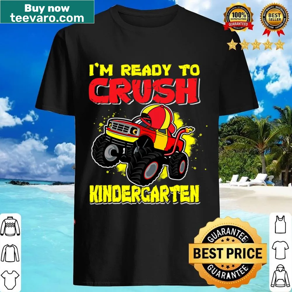 Monster truck graphic on a kindergarten boys shirt
