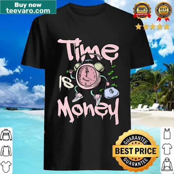 Retro clock graphic with 'Time Is Money' text on shirt