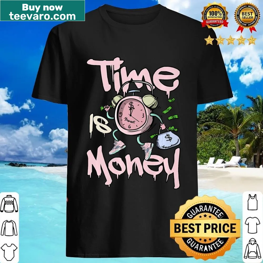Retro clock graphic with 'Time Is Money' text on shirt