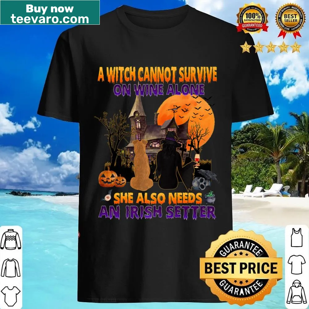 Witch with wine and Irish Setter design shirt