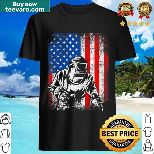 Vintage distressed American flag design for welders on a T-shirt
