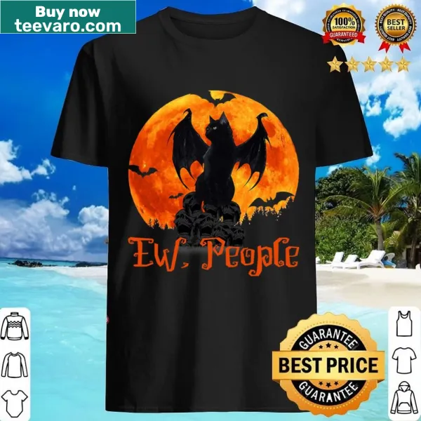 Black cat with bat wings Halloween shirt