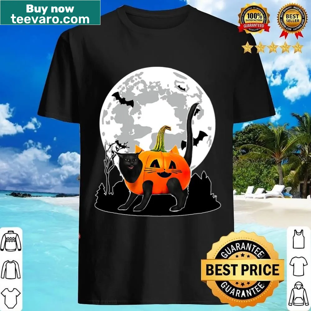 Shirt with a cat and pumpkin graphic for Halloween