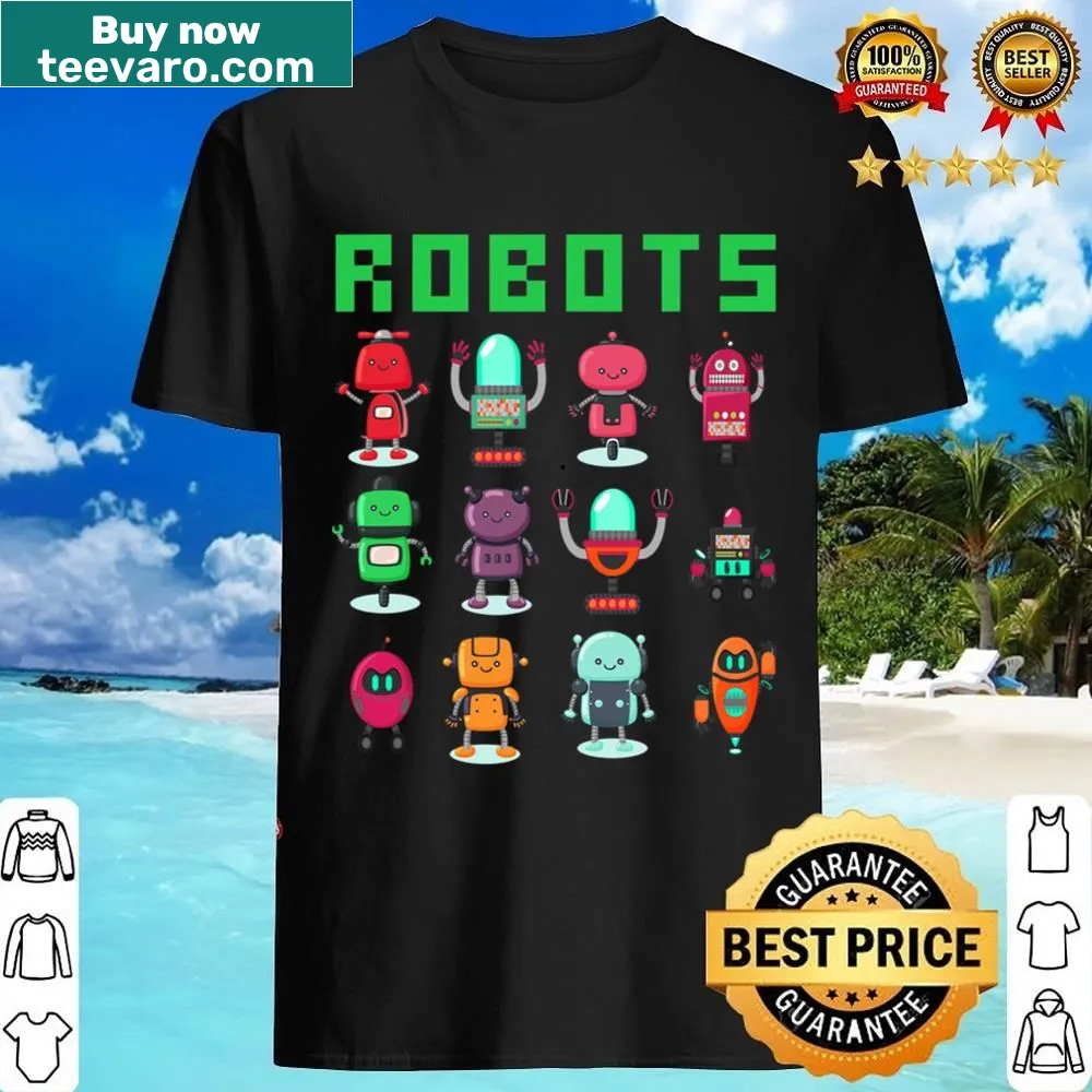 Cute robot character graphic on a kids shirt