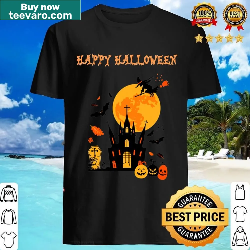 Haunted house and pumpkin Halloween graphic T-shirt