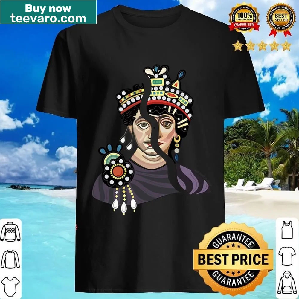 Artistic graphic of Justinian and Theodora on a t-shirt