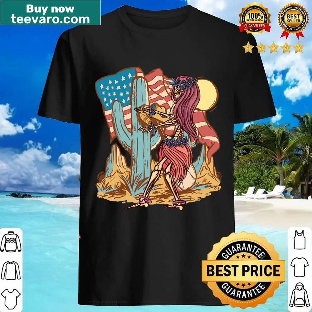 Cartoon family of dancing skeletons on a funny T-shirt