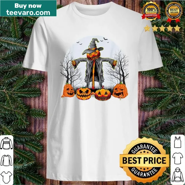 Creepy cemetery and pumpkin figureheads on a Halloween shirt