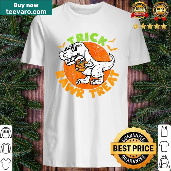 Toddler shirt with cartoon T-Rex as Jack-o'-lantern