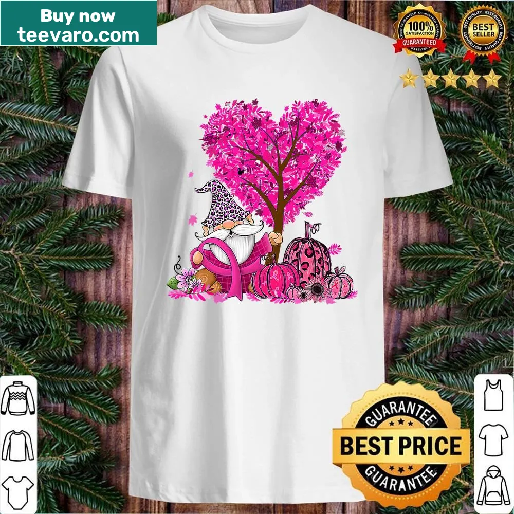 Gnomes and pumpkins design with a breast cancer awareness ribbon