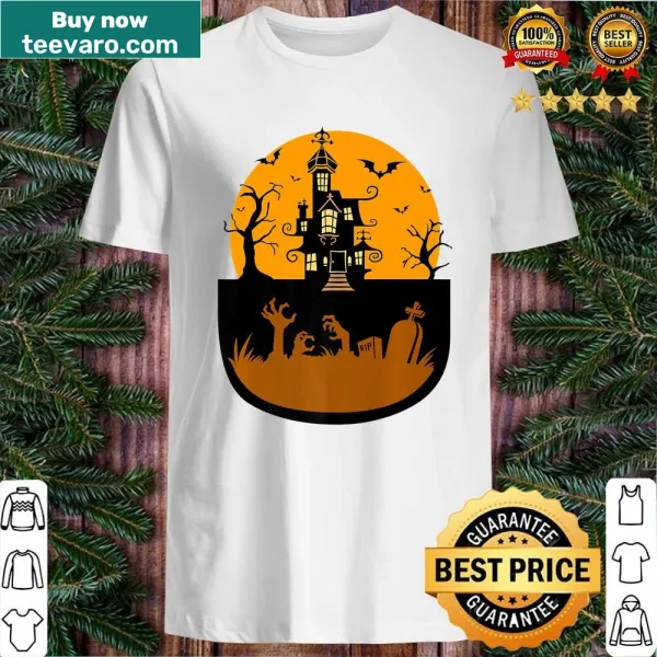 Creepy castle and bats graphic shirt for Halloween