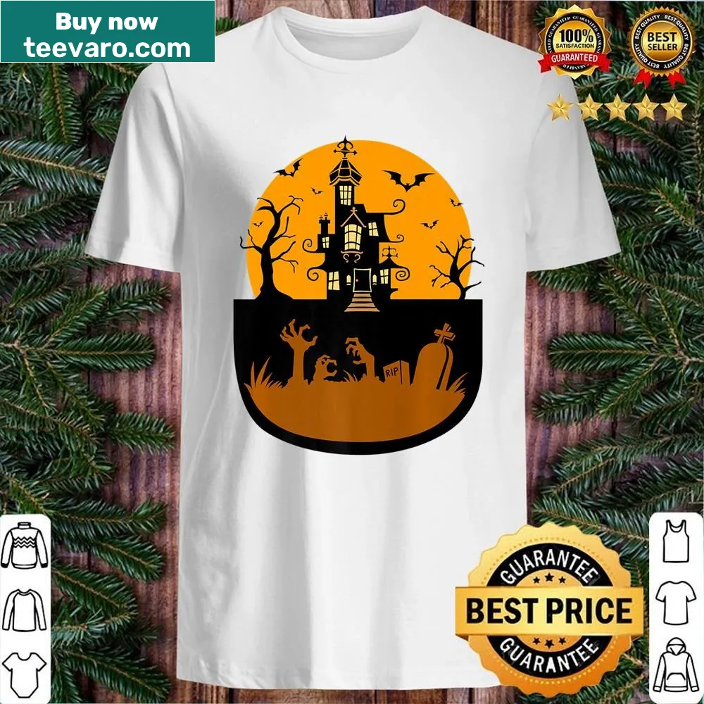 Creepy castle and bats graphic shirt for Halloween