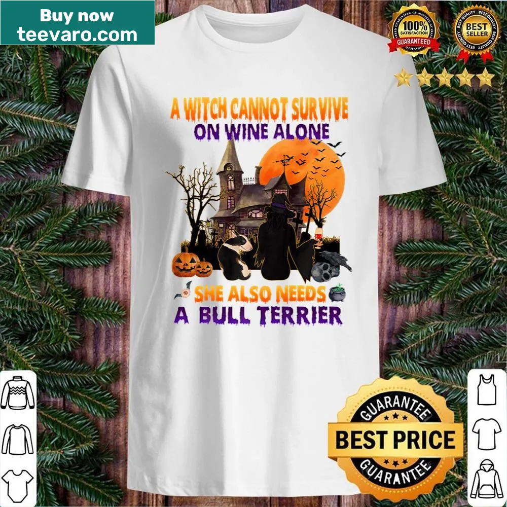 Witch and Bull Terrier Halloween costume shirt