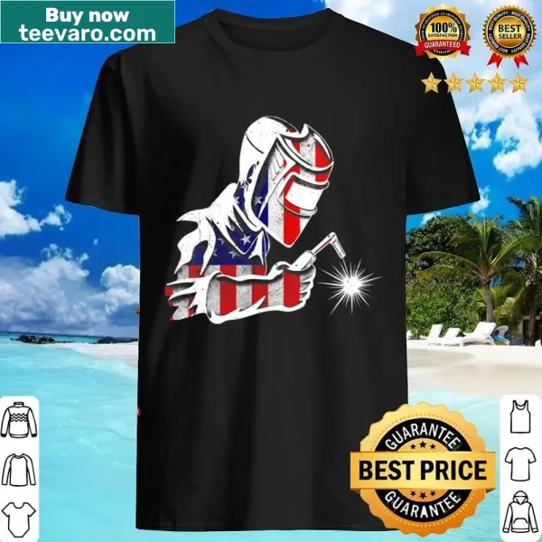Distressed American flag graphic on women's welding T-shirt