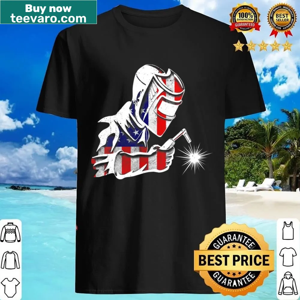 Distressed American flag graphic on women's welding T-shirt