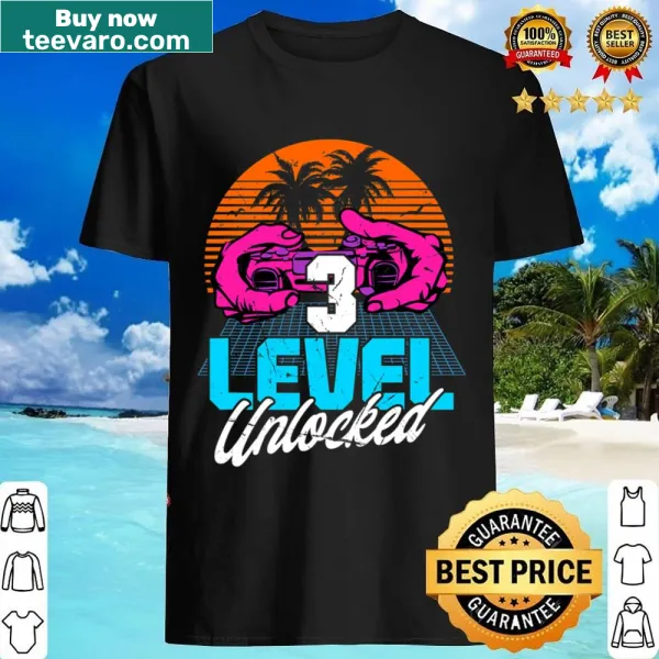 Retro gamer shirt with 'Level 3 Unlocked' for 3rd birthday