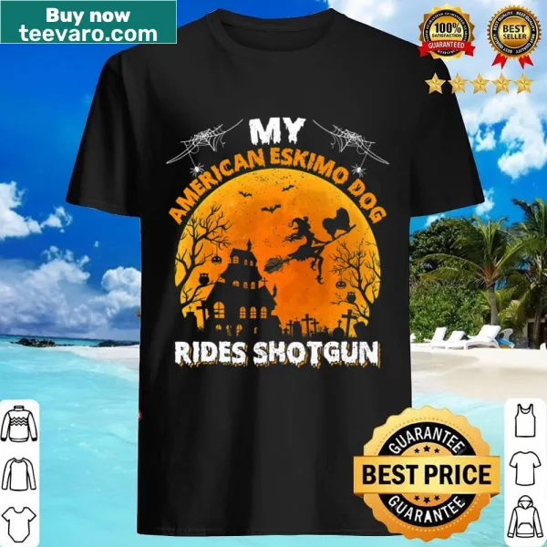 Funny Halloween t-shirt with American Eskimo and 'Ride Shotgun' text
