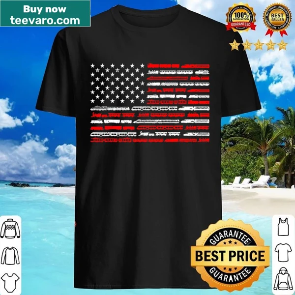 Retro vintage shirt featuring trains and American flag design