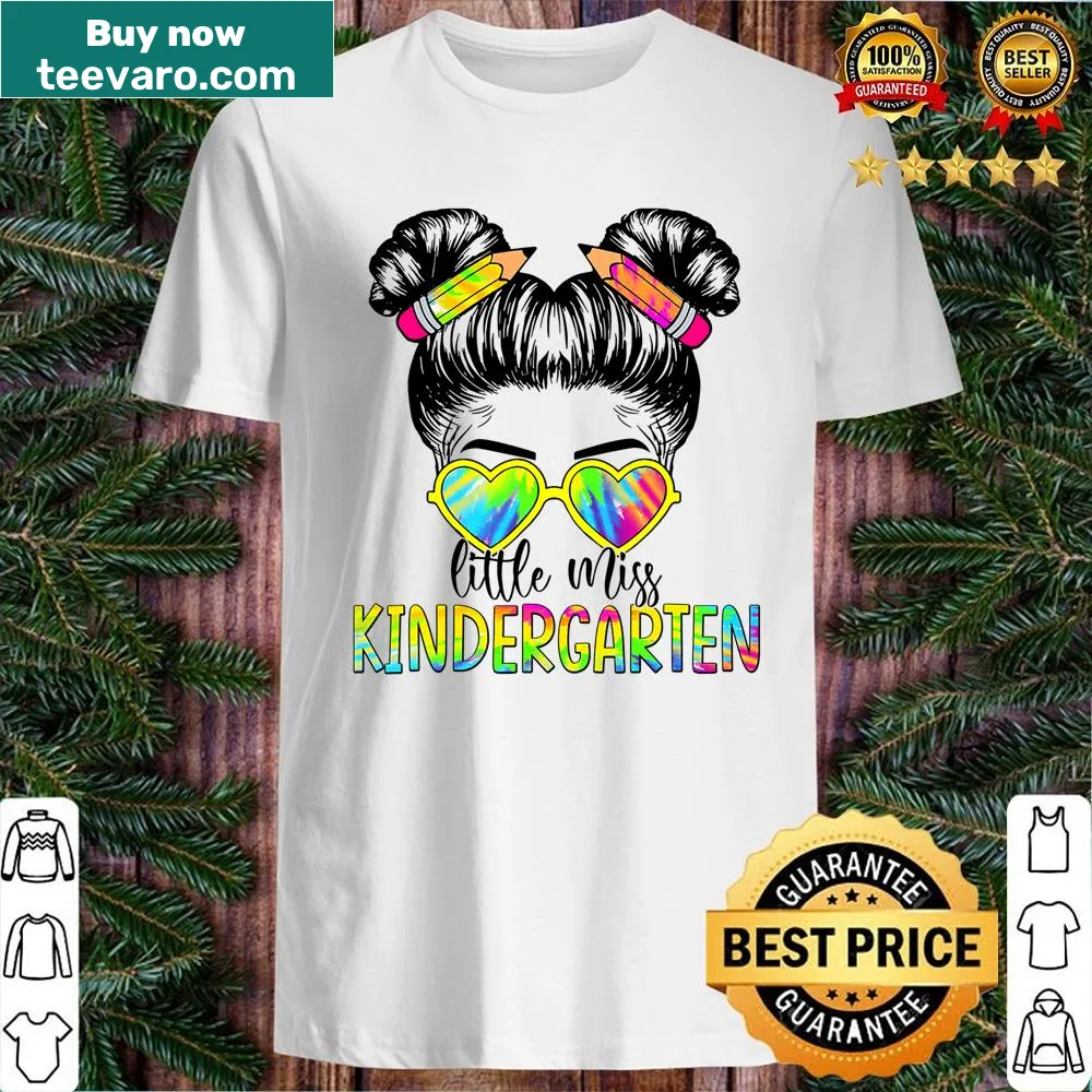 Cute kindergarten shirt featuring 'Little Miss Kindergarten' and messy bun design