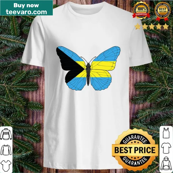 Graphic shirt with Bahamas flag and butterfly illustration