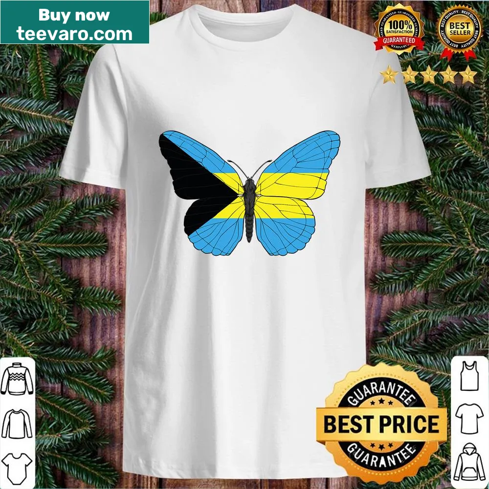 Graphic shirt with Bahamas flag and butterfly illustration