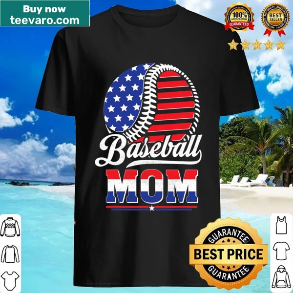 Badge-style shirt for baseball moms with American flag elements