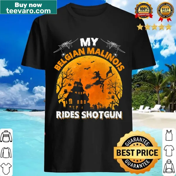 Ride Shotgun graphic featuring a Belgian Malinois for Halloween
