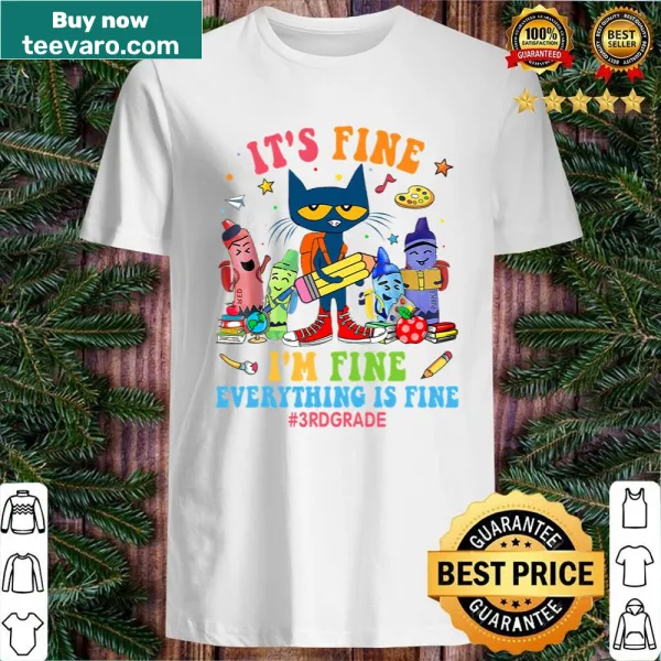Teacher shirt with black cat and humorous text about being fine
