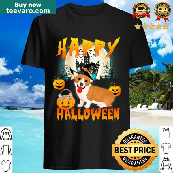Shirt featuring a happy corgi design for Halloween