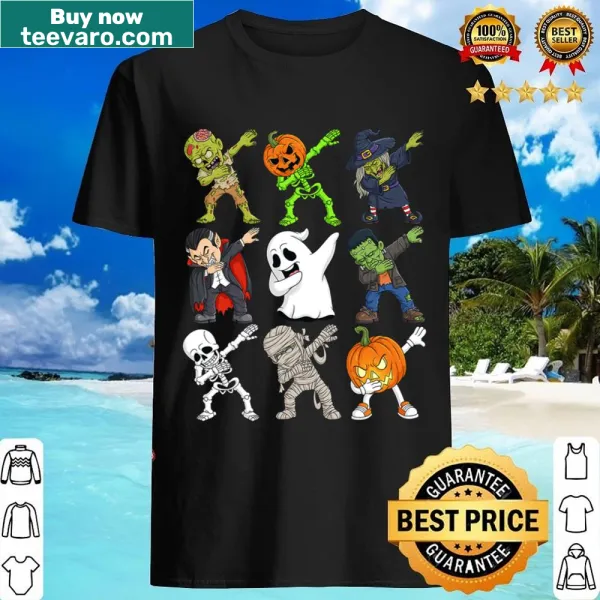 Funny Halloween shirt with dabbing skeleton and spooky characters