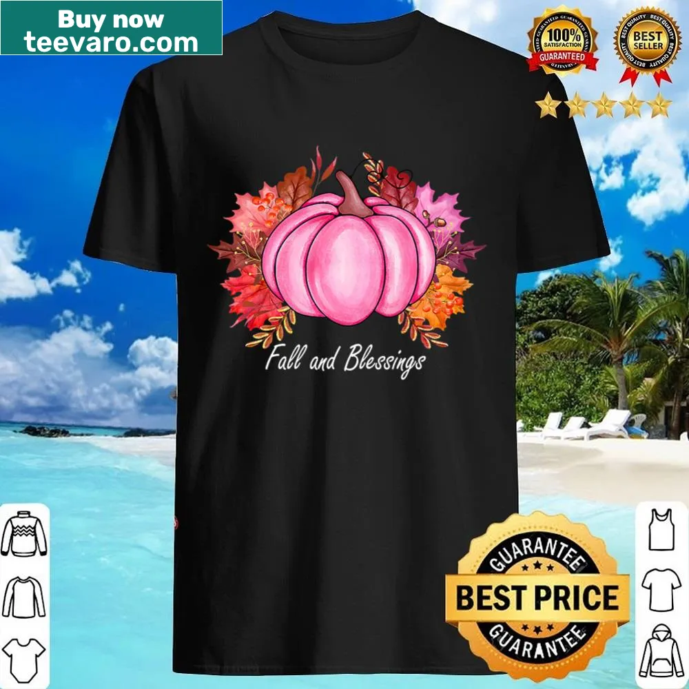 Autumn-themed shirt with pumpkins and maple leaves illustration