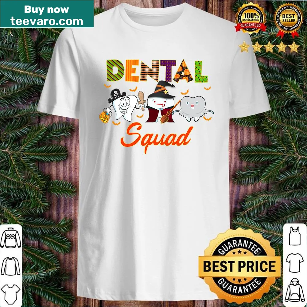 Funny Halloween shirt with dental graphics and 'Dental Squad' text