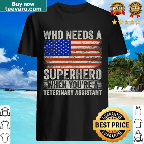 Vintage-style shirt featuring a funny veterinary assistant superhero design