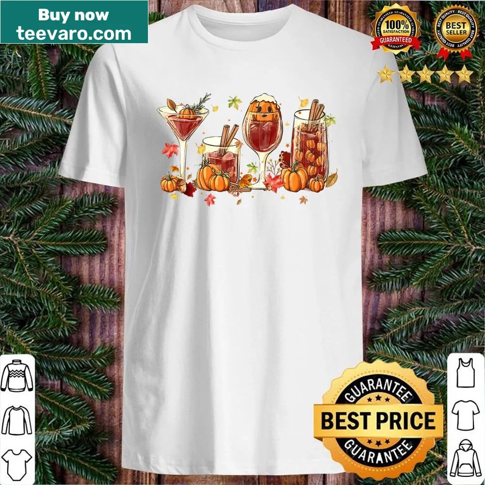 Wine and pumpkin spice drinks graphic on shirt for autumn