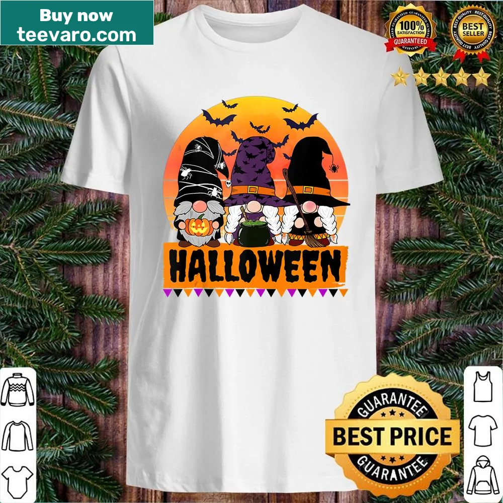 Halloween gnome graphic with pumpkins and a witch for party shirt