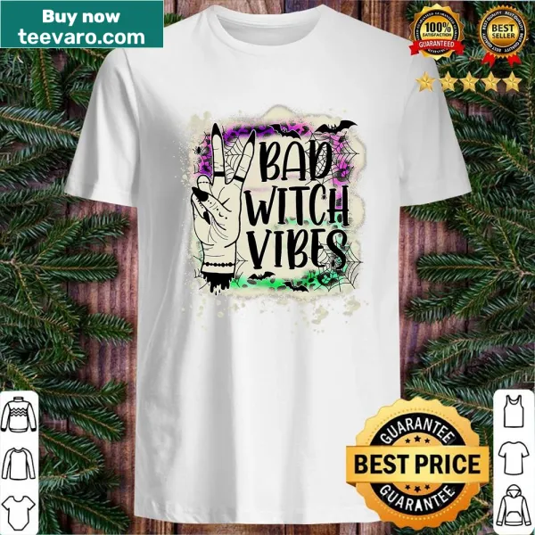 Graphic of a peace sign with bad witch vibes for Halloween shirt