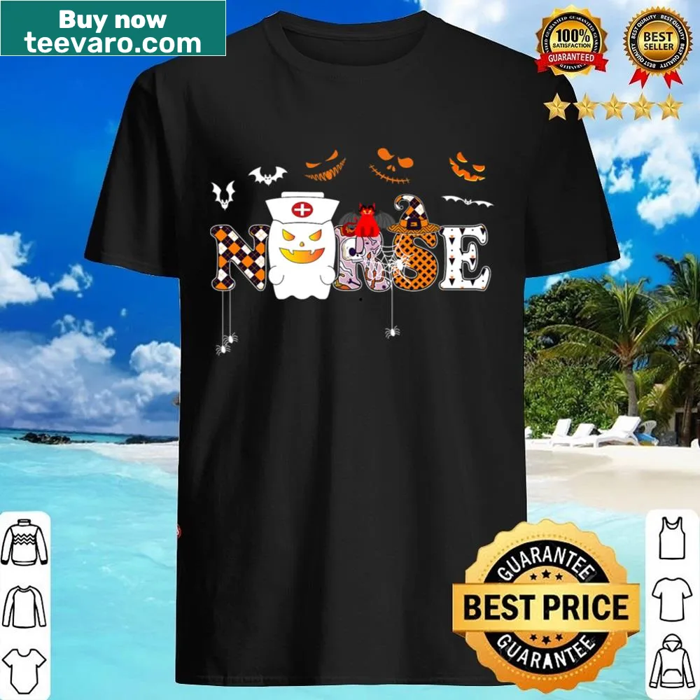 Cute Halloween nurse shirt featuring friendly pumpkins and ghosts
