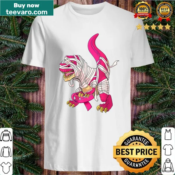 T-Rex dinosaur graphic with pink ribbon for breast cancer awareness shirt