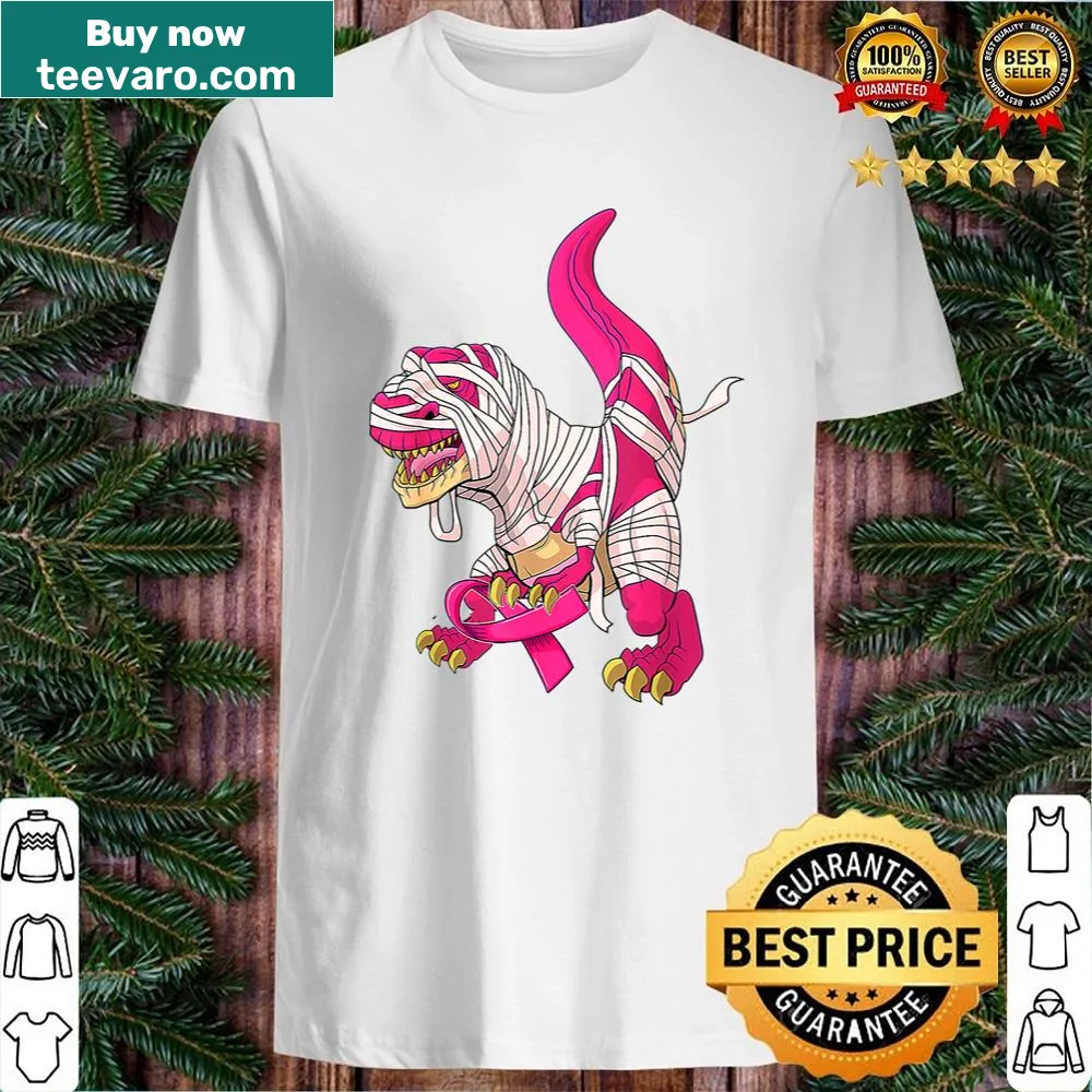 T-Rex dinosaur graphic with pink ribbon for breast cancer awareness shirt