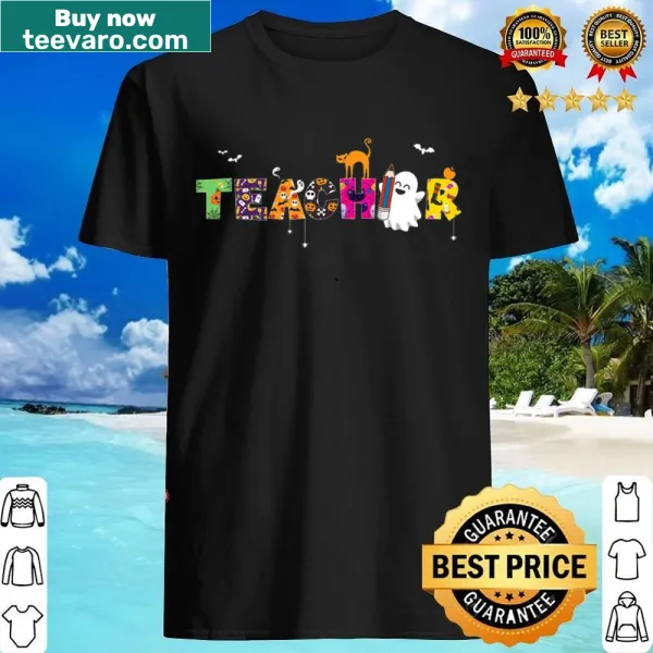 Funny Halloween teacher shirt with playful typography