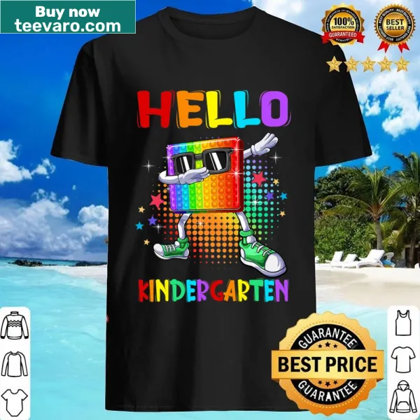 Kids' T-shirt featuring 'Hello Kindergarten' and colorful pop bubbles