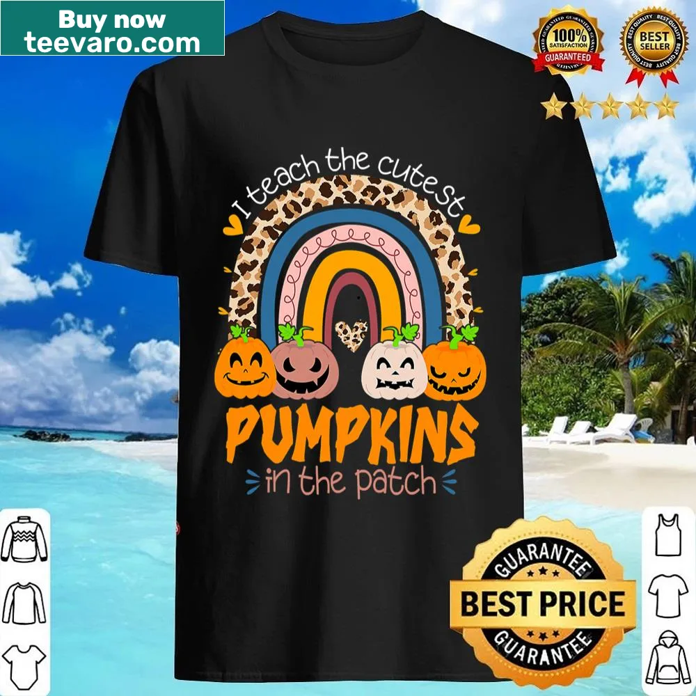 Halloween shirt for teachers with cute pumpkins and rainbow design