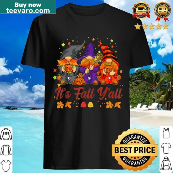 Fall-themed T-shirt with gnomes and pumpkins