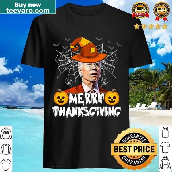 Joe Biden confused expression with 'Merry Thanksgiving' text on shirt
