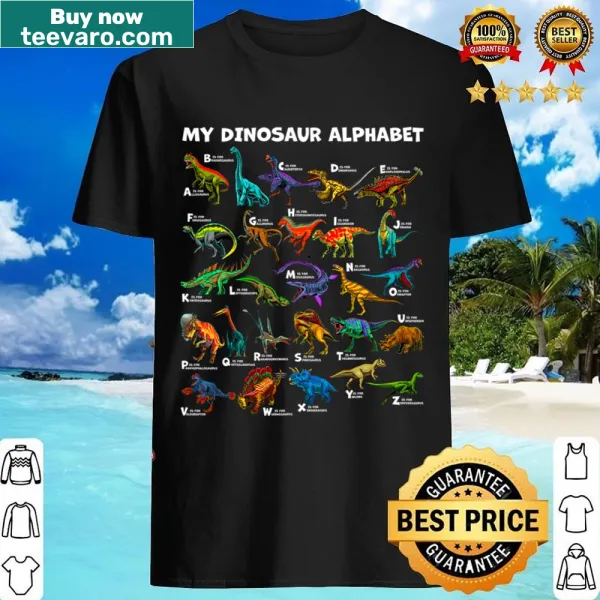 Alphabet A-Z dinosaur illustrations for educational kids' shirt