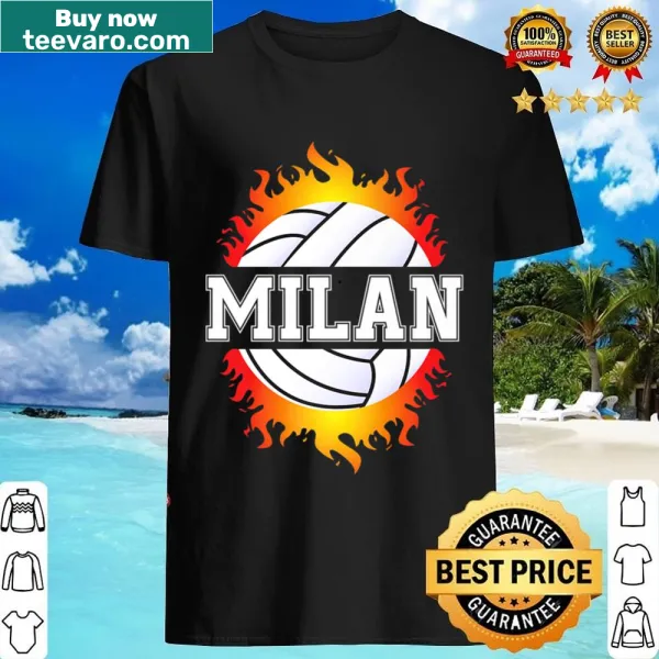 Volleyball graphic with 'Milan' text on girls' sports fan shirt
