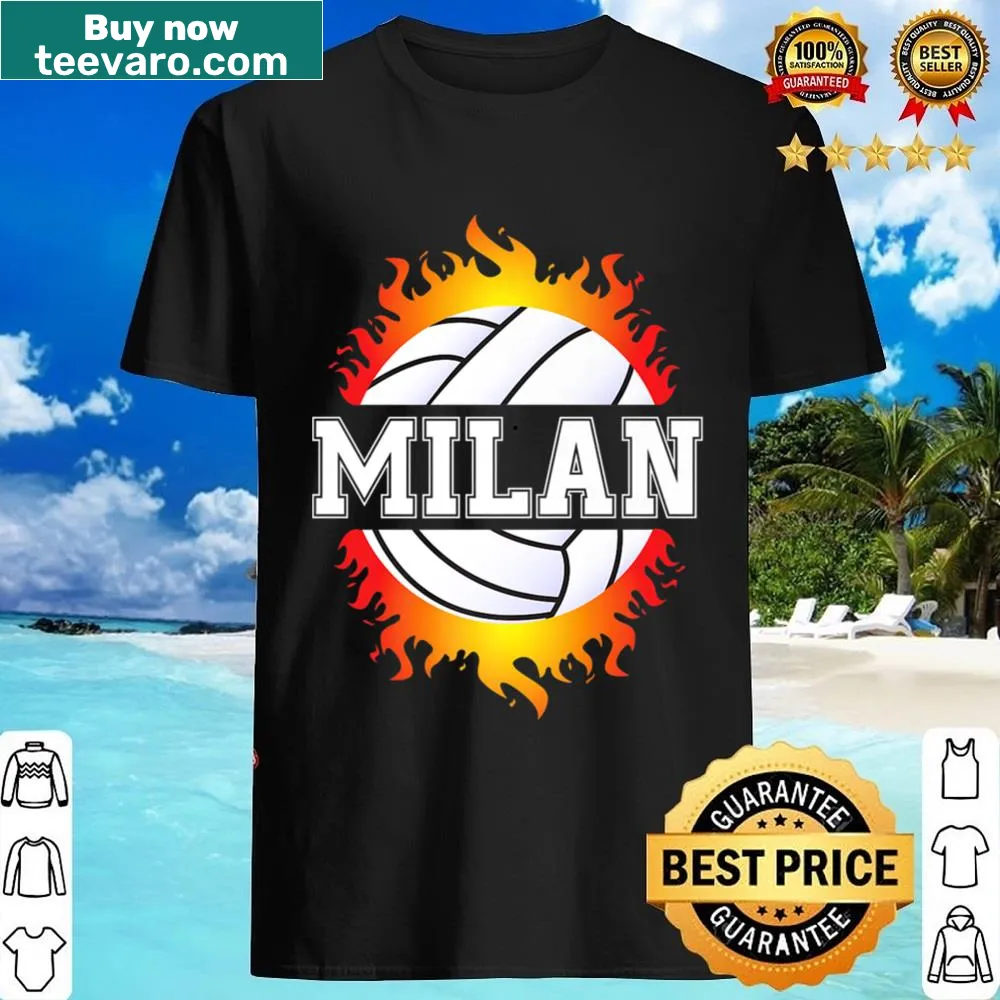 Volleyball graphic with 'Milan' text on girls' sports fan shirt