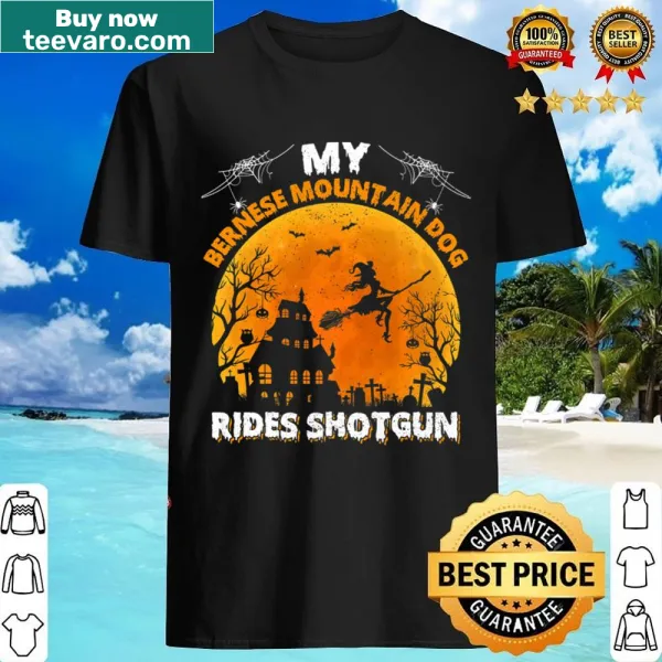 Cartoon of a Bernese Mountain Dog riding shotgun with humorous text