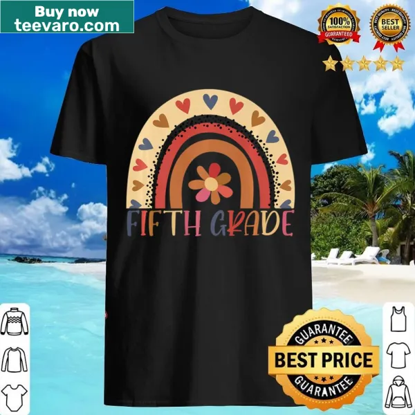 Fifth-grade teacher T-shirt with a playful rainbow design